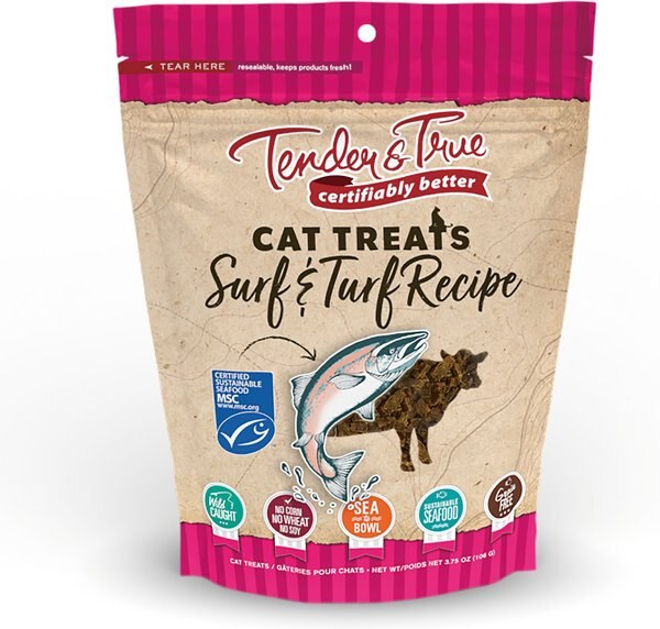 Tender and True Surf and Turf Grain-Free Cat Treats， 3.75-oz bag