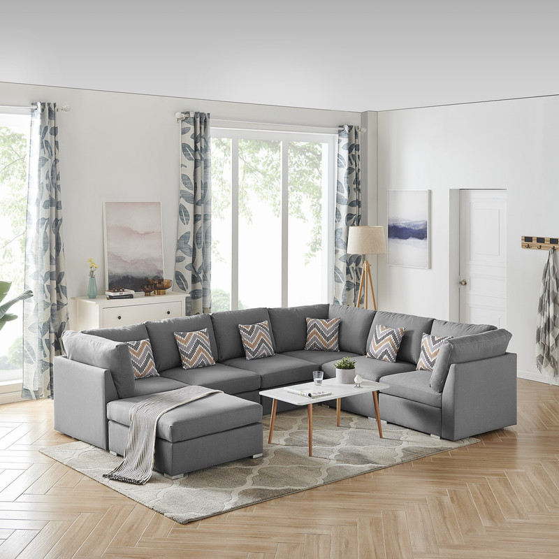 Amira Gray Fabric Reversible Modular Sectional Sofa with Ottoman  89825 7A   Contemporary   Sectional Sofas   by PARMA HOME  Houzz