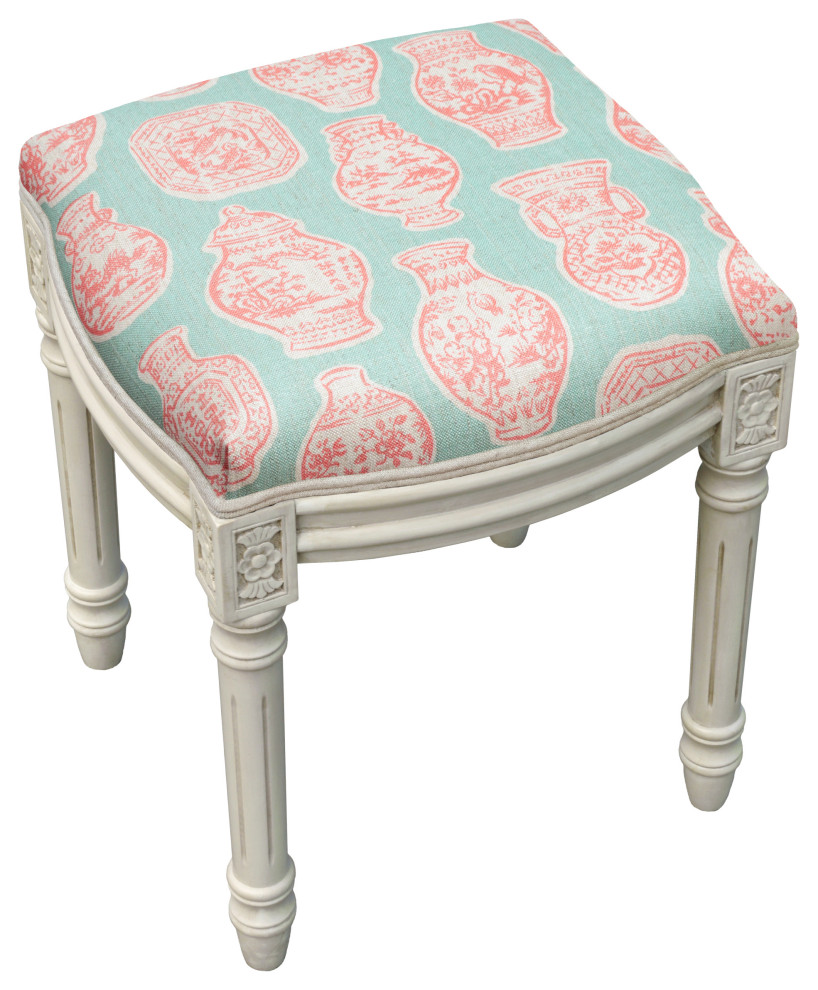 Ginger Jars  Linen Upholstered Vanity Stool   Asian   Vanity Stools And Benches   by 123 Creations  Houzz