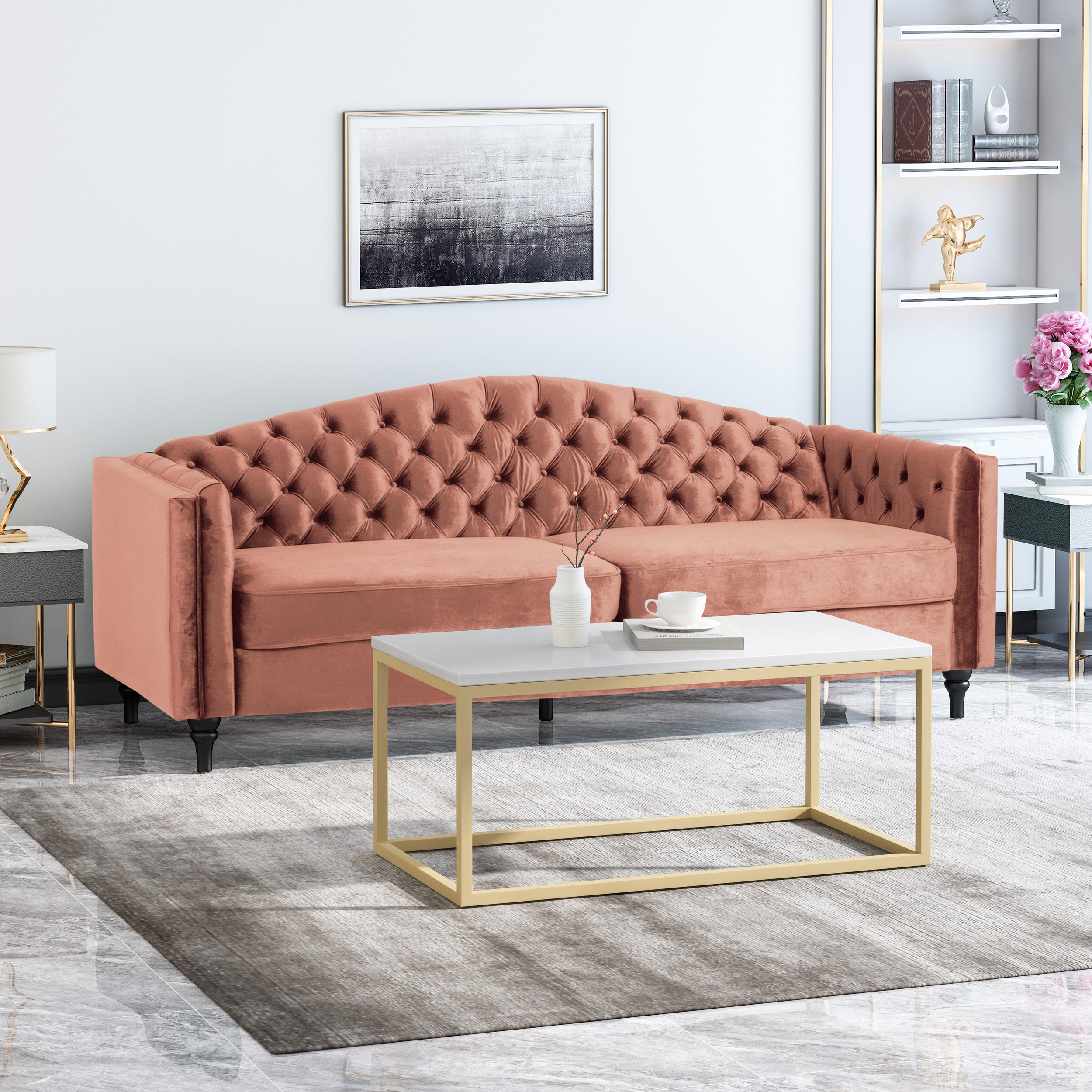 Darionna Glam Button Tufted Velvet 3 Seater Sofa