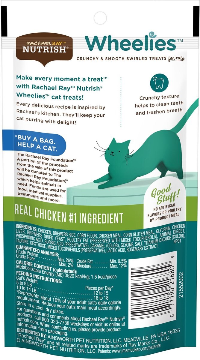 Rachael Ray Nutrish Wheelies Real Chicken Crunchy and Smooth Swirled Cat Treats