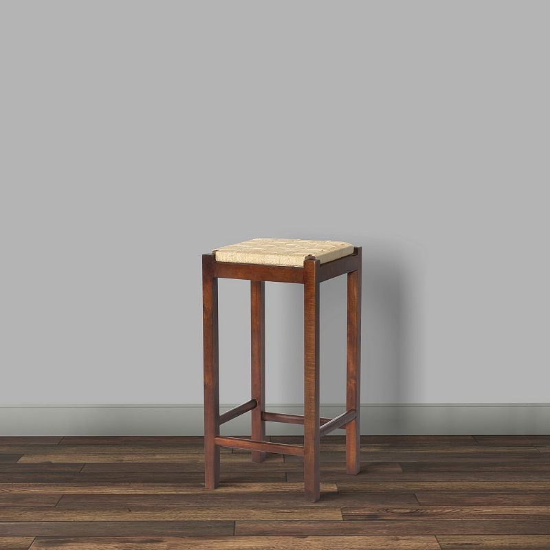 32 Inch Mango Wood Barstool with Rope Weaved Seat， Brown