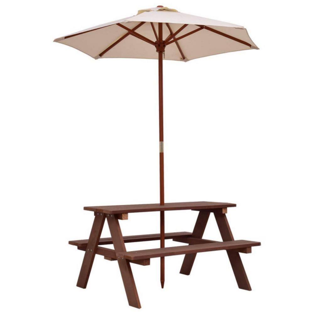 Alpulon Wooden Outdoor Kids Picnic Table with Umbrella and Bench ZMWV014-B