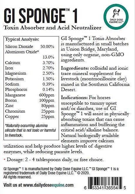 Daily Dose Equine GI Sponge 1 Toxin Absorber and Acid Neutralizer Powder Horse Supplement， 6-lb bucket