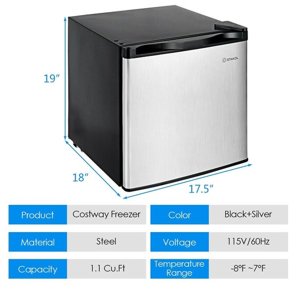 1.1 cu.ft. Compact Single Door Mini Upright Freezer - 17.5