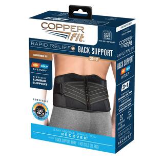 COPPER FIT Rapid Relief One Size Fits Most Copper Infused Adjustable Back Support Wrap with Gel-Pack in Black CFRRBK1SZ