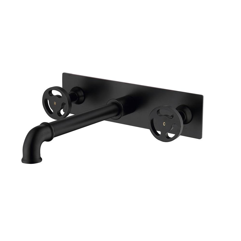 Tomfaucet Industrial Double-Handle Wall Mounted Bathroom Faucet in Matte Black TFB1135MB