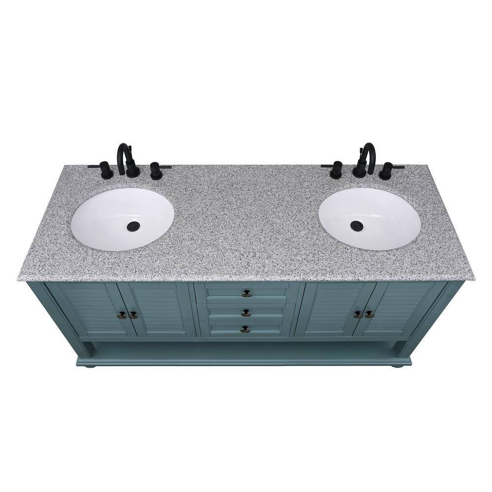 Home Decorators Collection Hamilton 61 in. W x 22 in. D x 35 in. H Open Shutter Bathroom Vanity in Sea Glass with Grey Granite Top 19084-VS61-SG