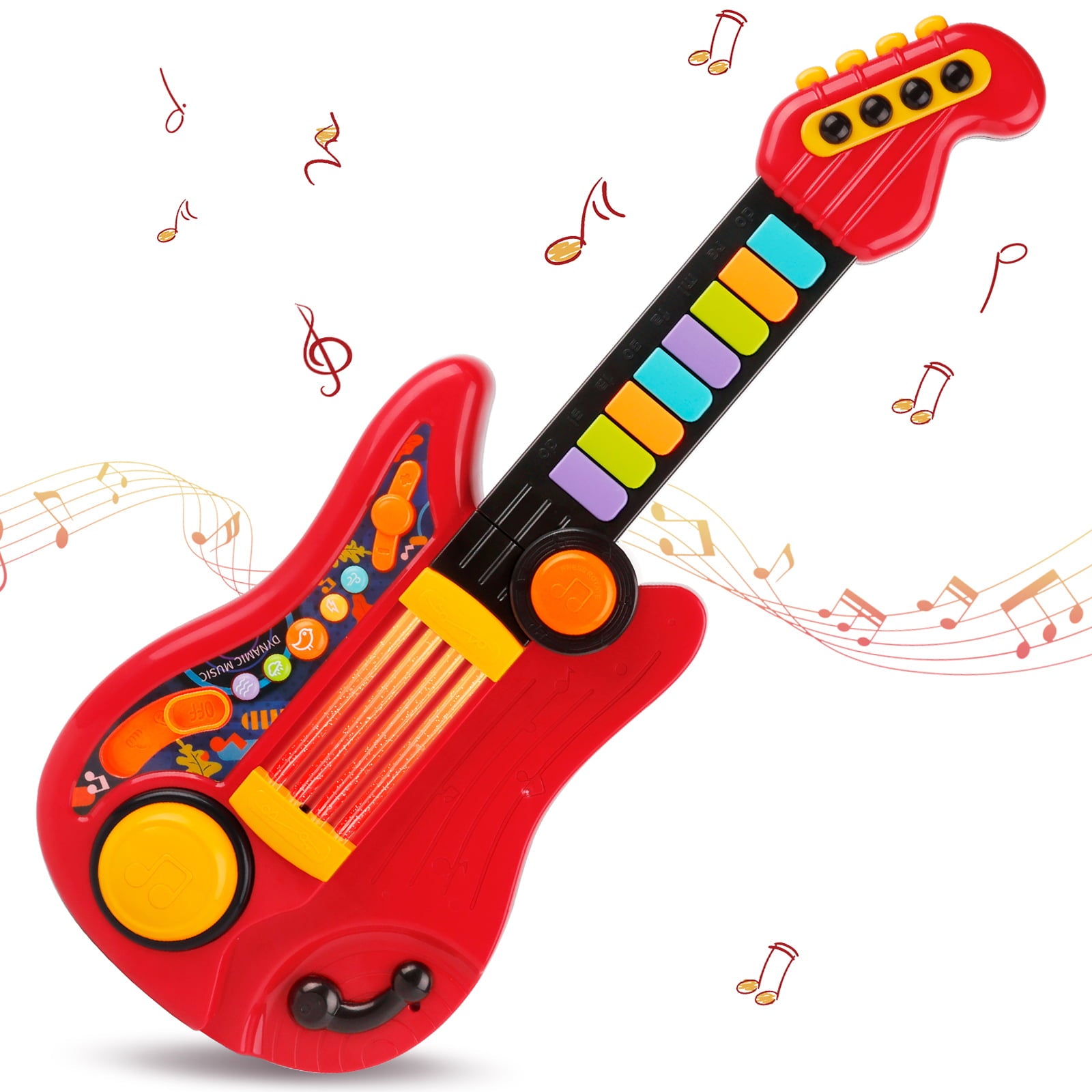 Zmoon Kids Electric Guitar Toy for Boys Girls， 2 in 1 Electric Toy Guitar Piano with Music and Light Musical Instrument Toys for Toddler 2 3 4 5 6 Years Old Gift， Red