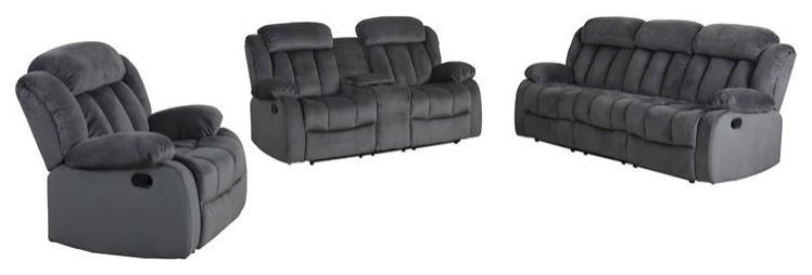 Sunset Trading Madison 3 Piece Fabric Reclining Living Room Set in Charcoal   Transitional   Living Room Furniture Sets   by GwG Outlet  Houzz