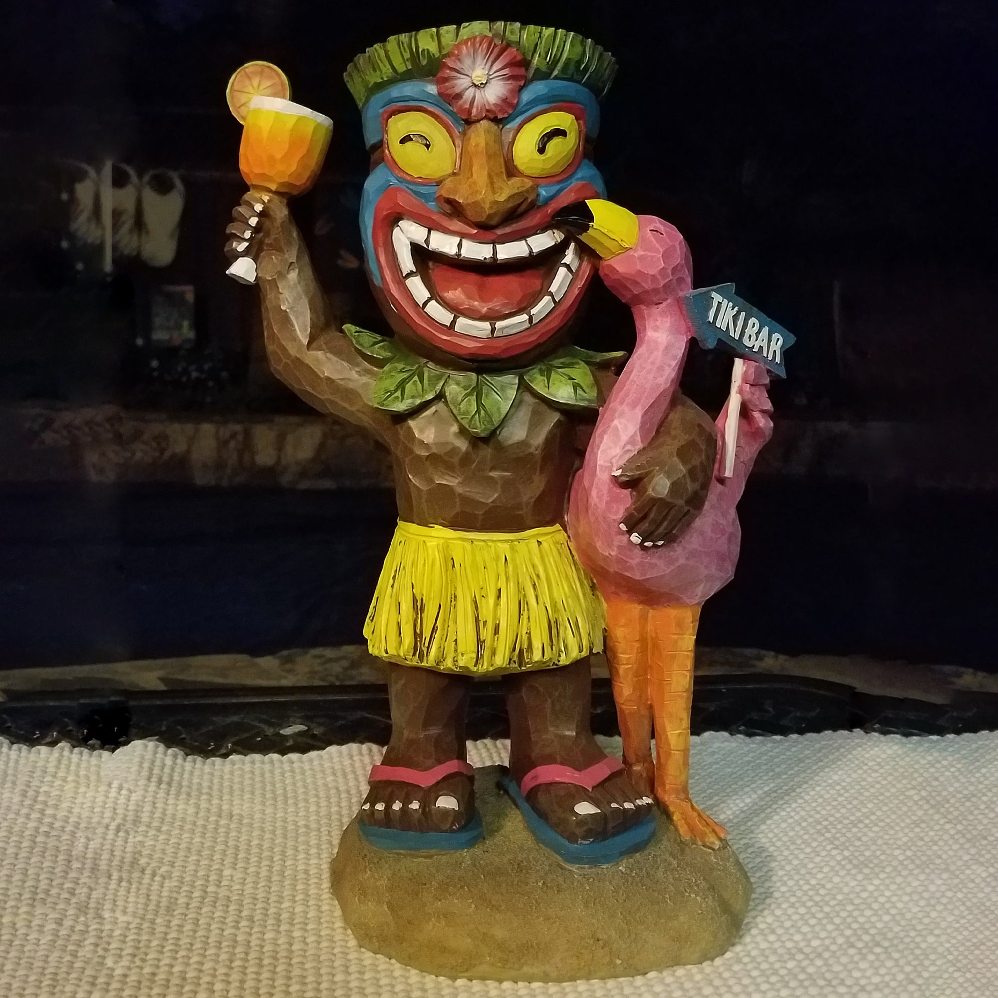 16" Solar Lighted Polynesian Outdoor Garden Tropical Tiki Bar Statue