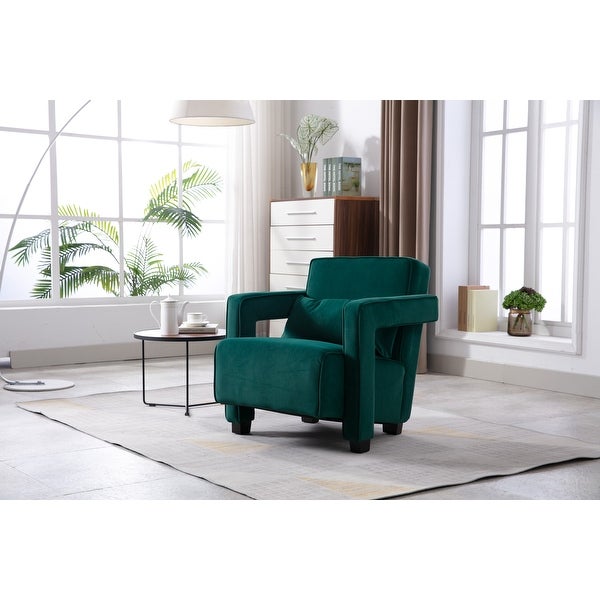 Velvet Upholstered Living Room Sofa Chair With Wood Legs and a Pillow