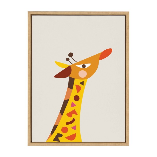 X 24 quot Sylvie Mid Century Modern Baby Giraffe Framed Canvas By Rachel Lee Natural Kate And Laurel