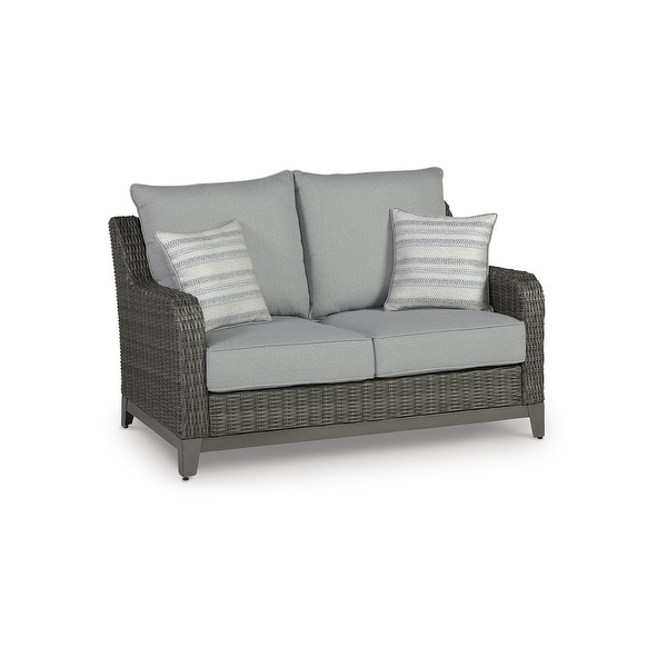 Signature Design by Ashley Elite Park Gray Outdoor Loveseat，Lounge Chairs and Cocktail Table