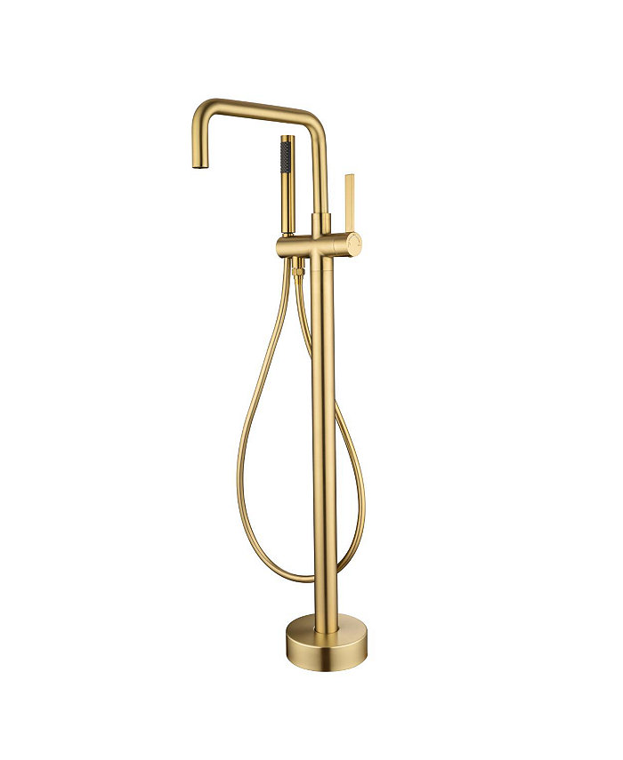 Simplie Fun Freestanding Tub Filler Matte Black Bathtub Faucet Floor Mount Single Handle Brass Tub Faucets with Handheld Shower Swivel Spout