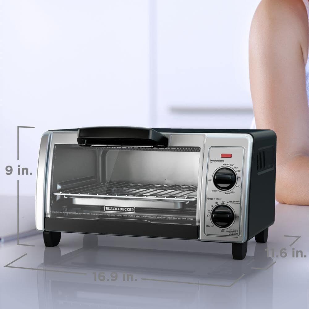 BLACK+DECKER 1150 W 4-Slice Black Stainless Steel Toaster Oven with Temperature Control TO1705SB