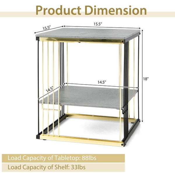 2-Tier Metal Square Side End Table with Removable Shelf-Grey - Grey - 15.5