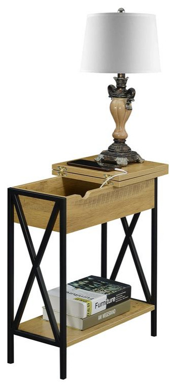 Tucson Flip Top End Table with Charging Station in Light Oak Wood Finish   Industrial   Side Tables And End Tables   by Homesquare  Houzz