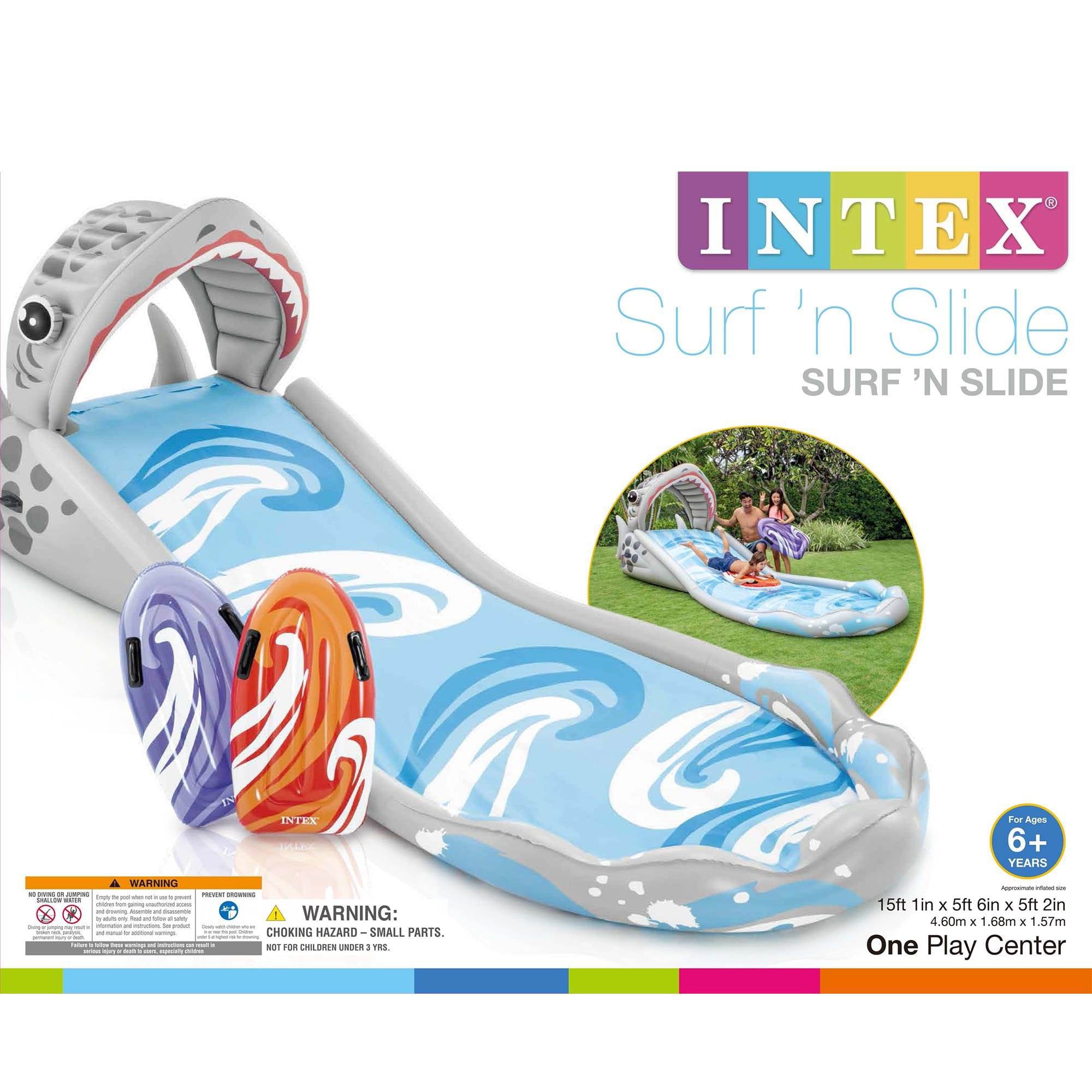 Intex Surf 'N Slide Inflatable Backyard Splash Water Slide w/ 2 Surf Riders