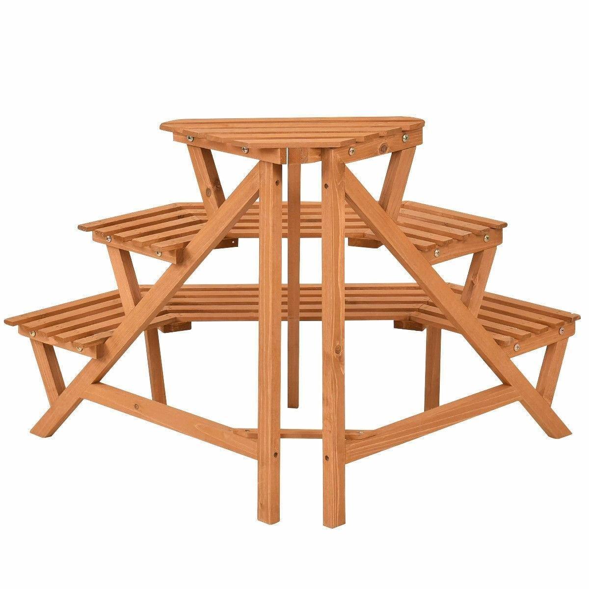 3 Tiers Wooden Corner Ladder Flower Plant Stand Display Shelf