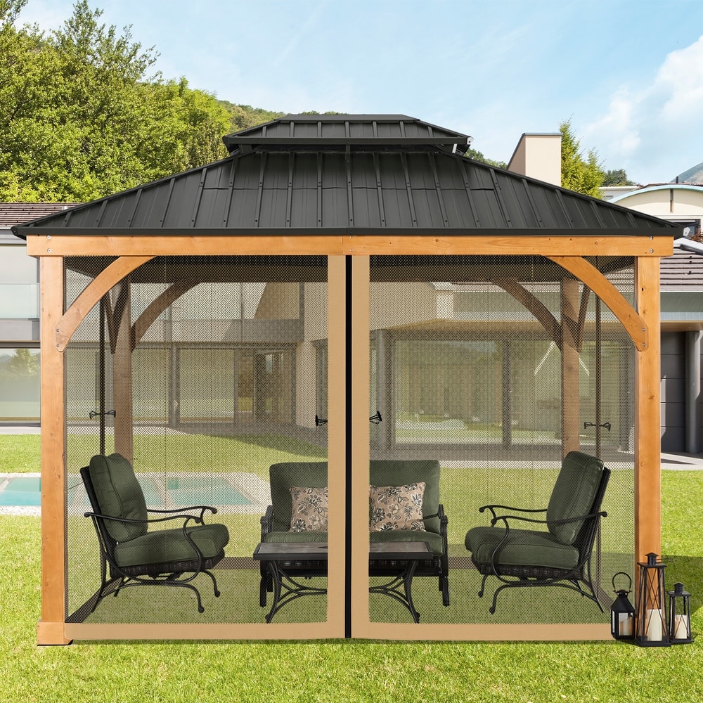 Aoodor Gazebo Netting Screen Black 12' x 12' Replacement Universal 4 Panel Sidewalls ( Only Netting)