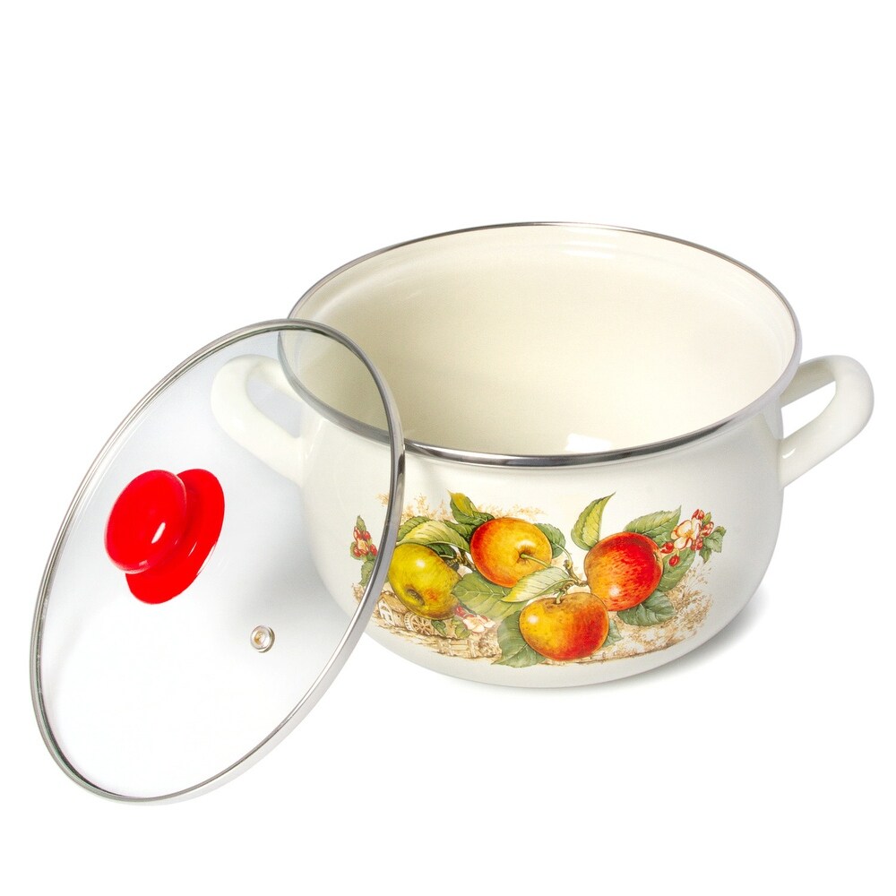 STP Goods Apples Enameled Deep Casserole Set of 3 w/Towel Set