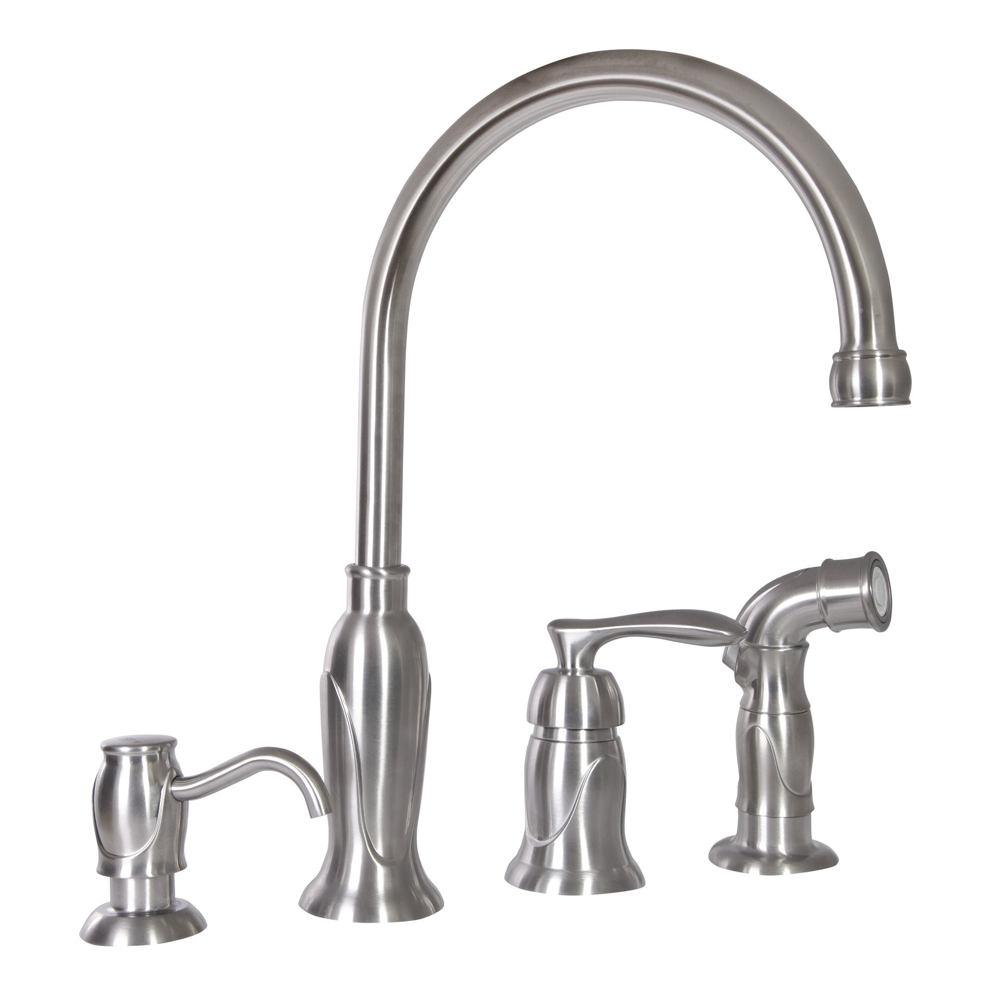 Design House Madison Kitchen Faucet with Side Sprayer and Soap Dispenser in Satin Nickel