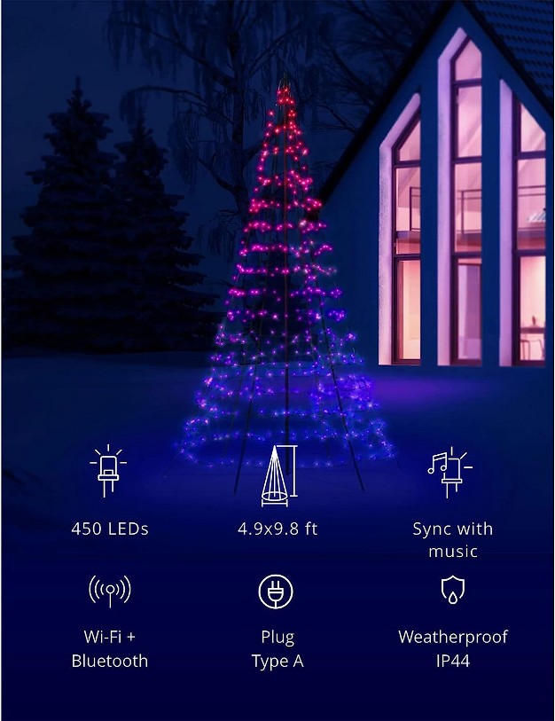 Twinkly Light Tree App controlled Flag pole Christmas Tree Black Wire Pole Included Outdoor Smart Christmas Lighting Decoration