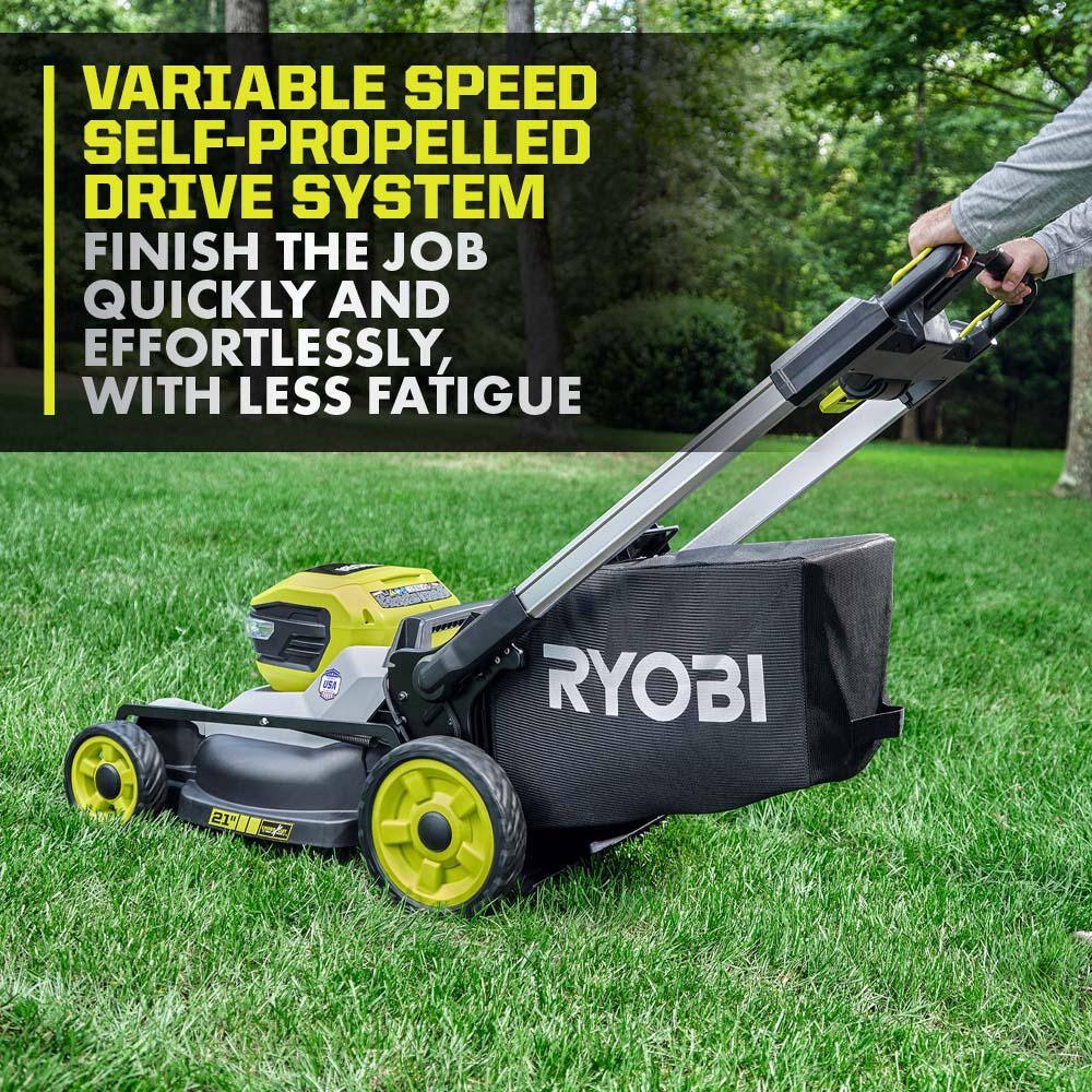 RYOBI 40V HP Brushless 21 in. Battery Walk Behind Dual Blade Push Lawn Mower with 7.5 Ah Battery and Rapid Charger RY401200