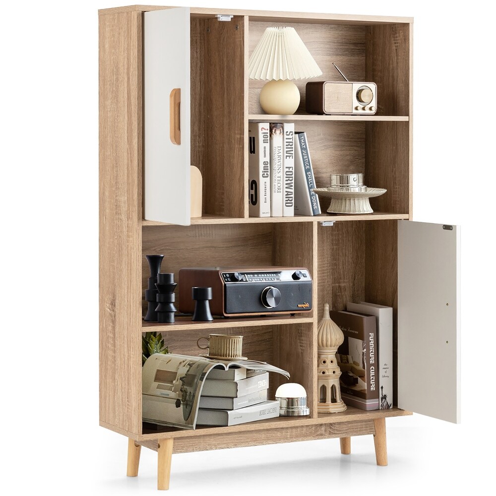 4 Tier Bookshelf Storage Cabinet Floor Cabinet with Doors Shelves