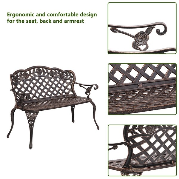 42.5 in. Cast Aluminum Park Bench Courtyard Backyard Decorative Bench - Overstock - 33113301