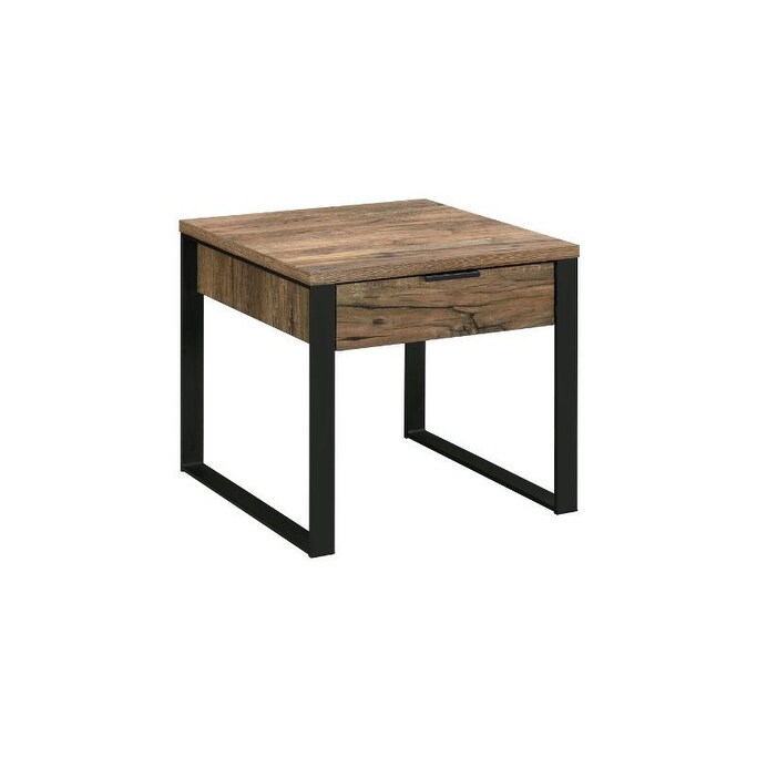 Industrial Style End Table with 1 Storage Drawer， Weathered Oak and Black Finish