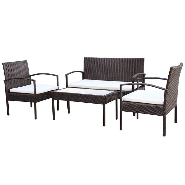 4 Piece Garden Lounge Set with Cushions Poly Rattan Brown - Overstock - 35107719