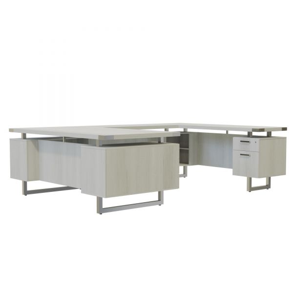 Mirella U-Shaped Configuration Desk， BBB/BF， White Ash