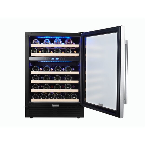 24 inch Wine Cooler Cabinet Beverage Fridge， 46 Bottles Small Wine Cellar Soda Beer Counter Top Bar with Quiet Glass Door