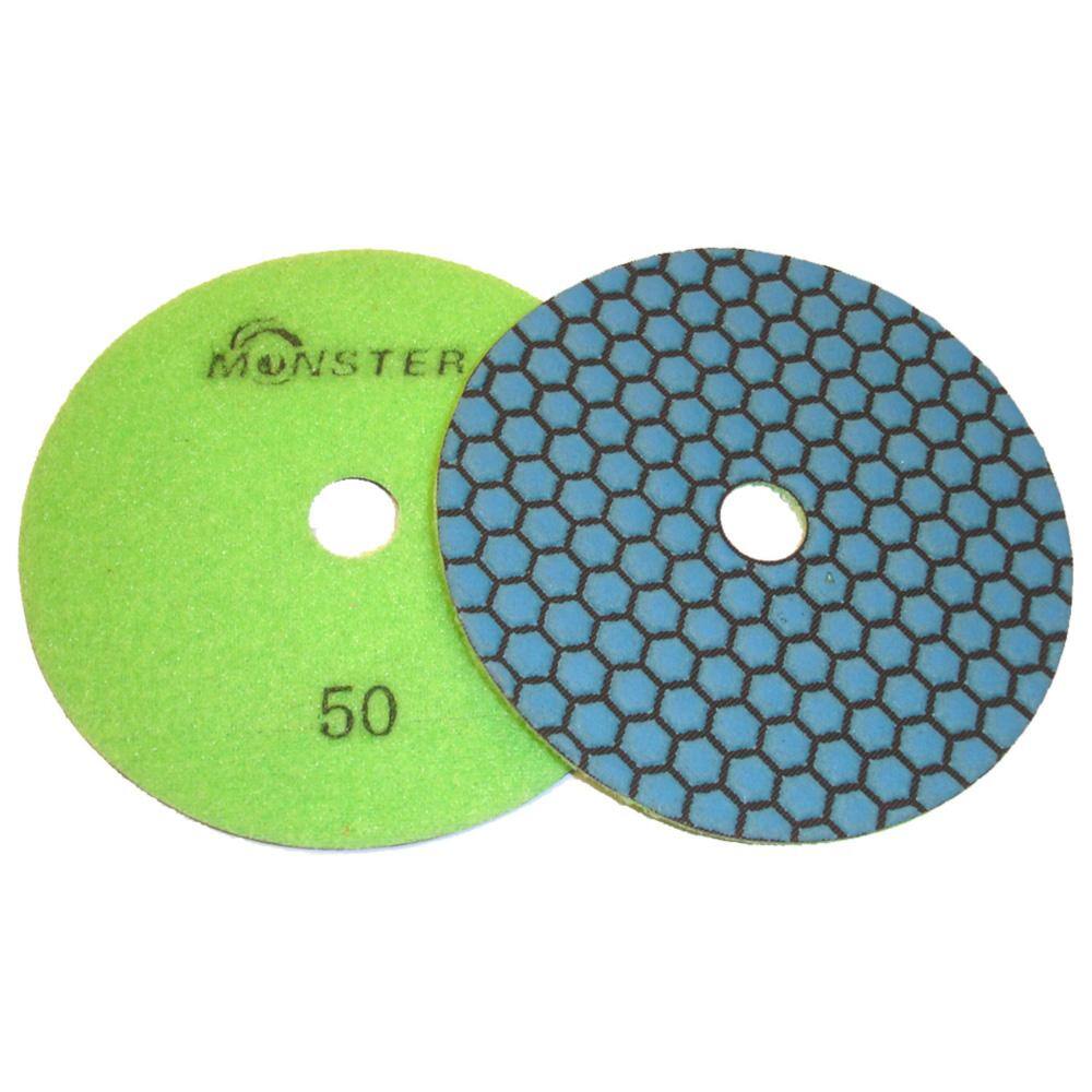 Monster 5 in. Dry Diamond Polishing Pads Set of 8 with Black Buff with Back Holder 5DPDNGSETB