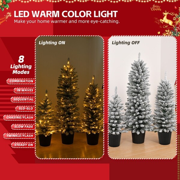 3 Set (3/4/5 Ft) Snow Flocked Artificial Christmas Trees with Warm Lights