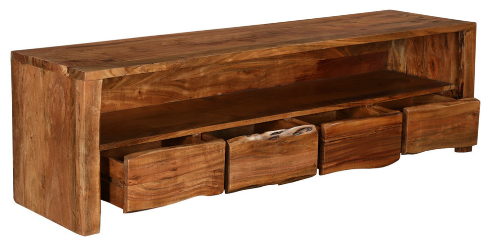 Alex Acacia Wood 4 Drawer Media TV Stand   Rustic   Entertainment Centers And Tv Stands   by Sierra Living Concepts Inc  Houzz