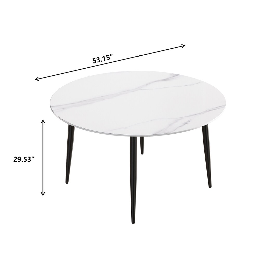 Round Marble Dining Table  Sintered Stone Table Top with Metal Legs