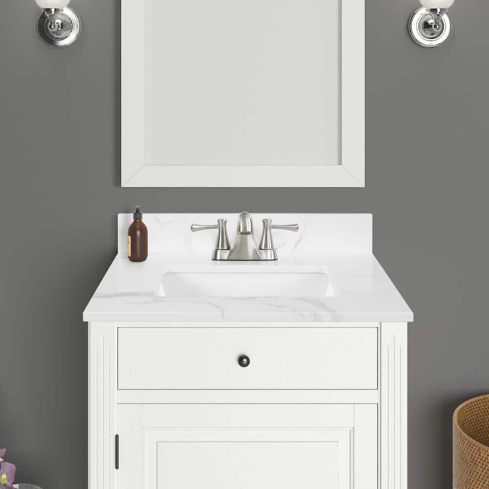 Home Decorators Collection 25 in W x 22 in D x 075 in H Engineered Marble Vanity Top in Calacatta White with White Basin