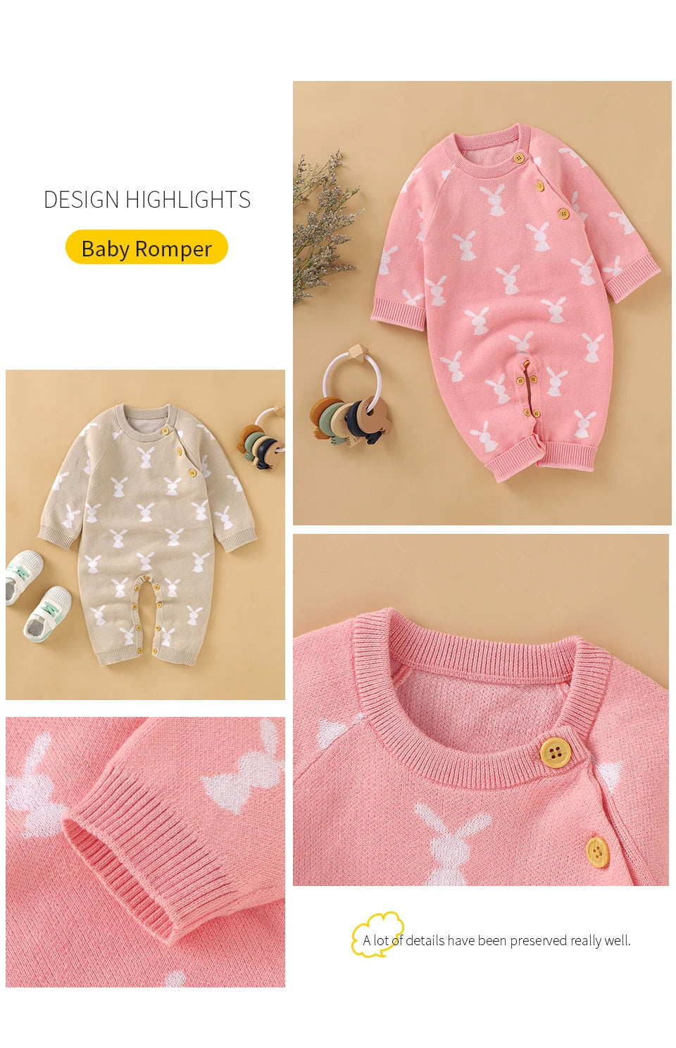 Baby Romper Cotton Knitted Newborn Boy Girl Jumpsuit Outfit  Long Sleeve Fall Toddler Infant Winter Clothing Cute Rabbit Onesies