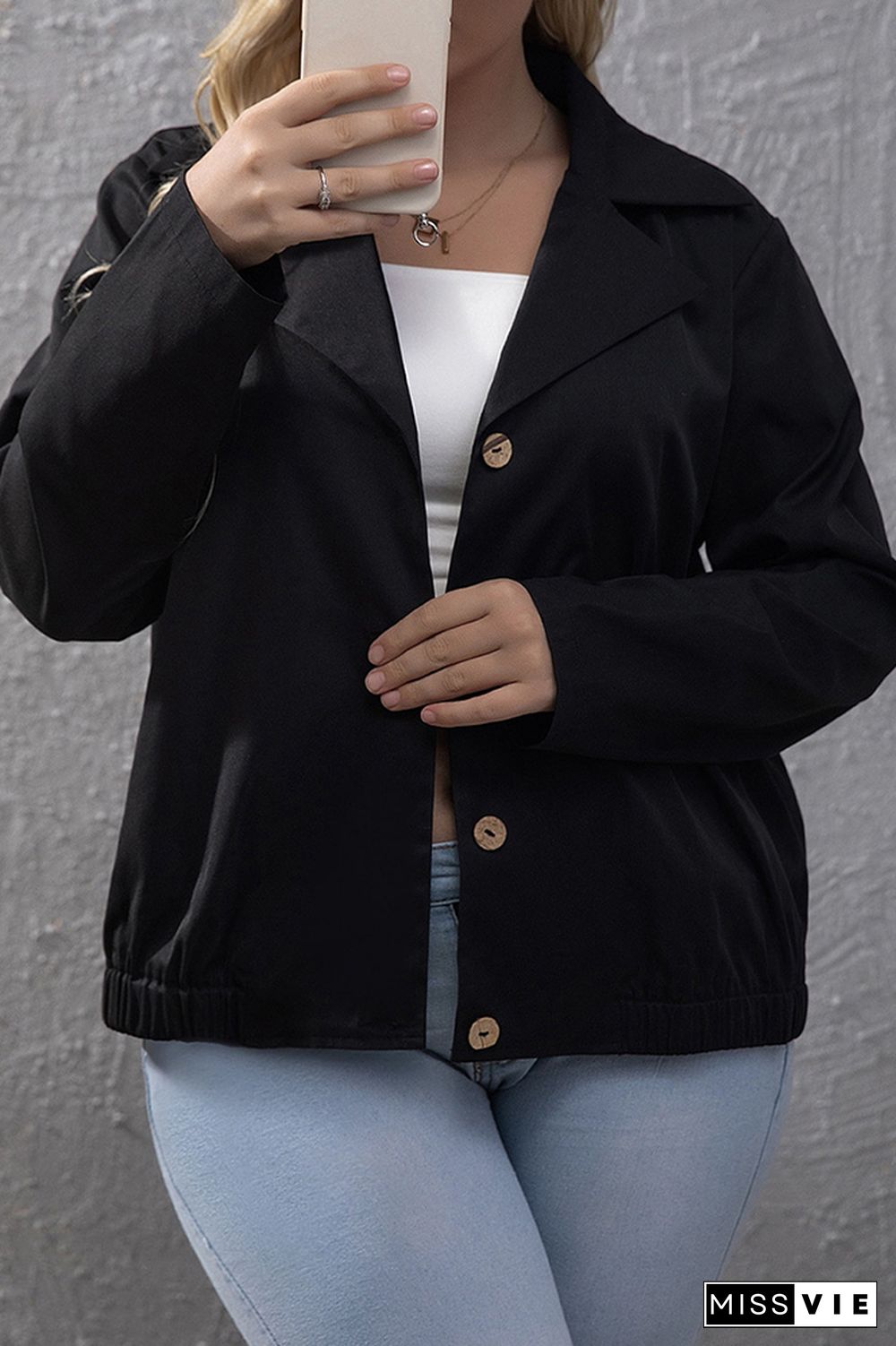 Black Plus Size Button Jacket