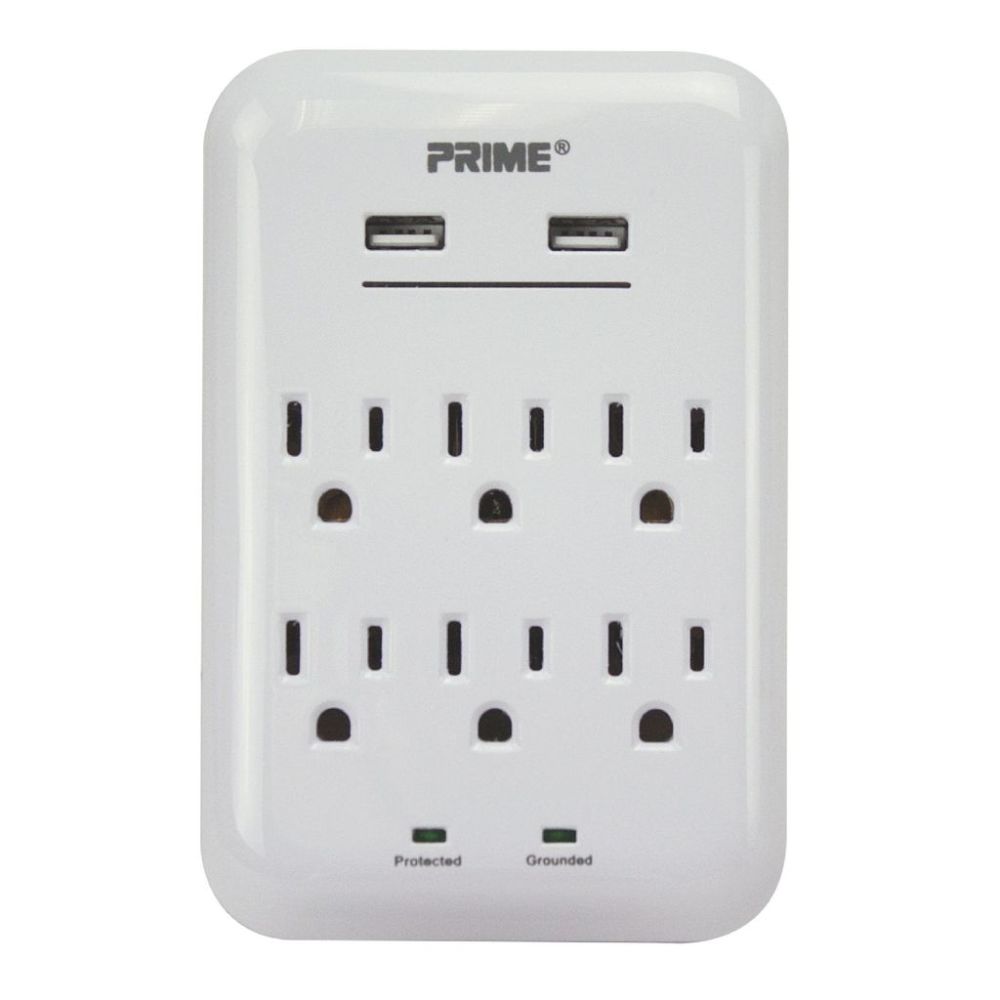 Prime 3 Prong 6 Outlet with 2 Port USB Charger ;