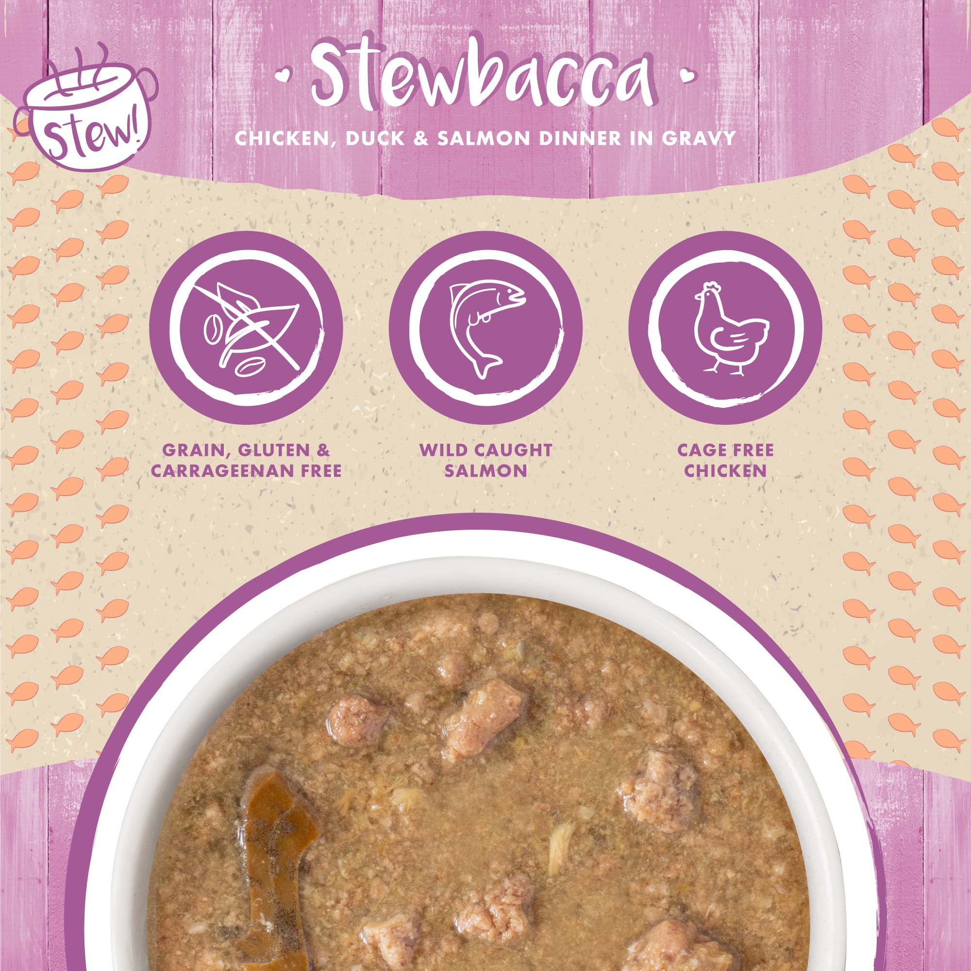 Weruva Stew! Stewbacca Chicken， Duck  Salmon Dinner in Gravy Wet Cat Food， 2.8 oz.， Case of 12