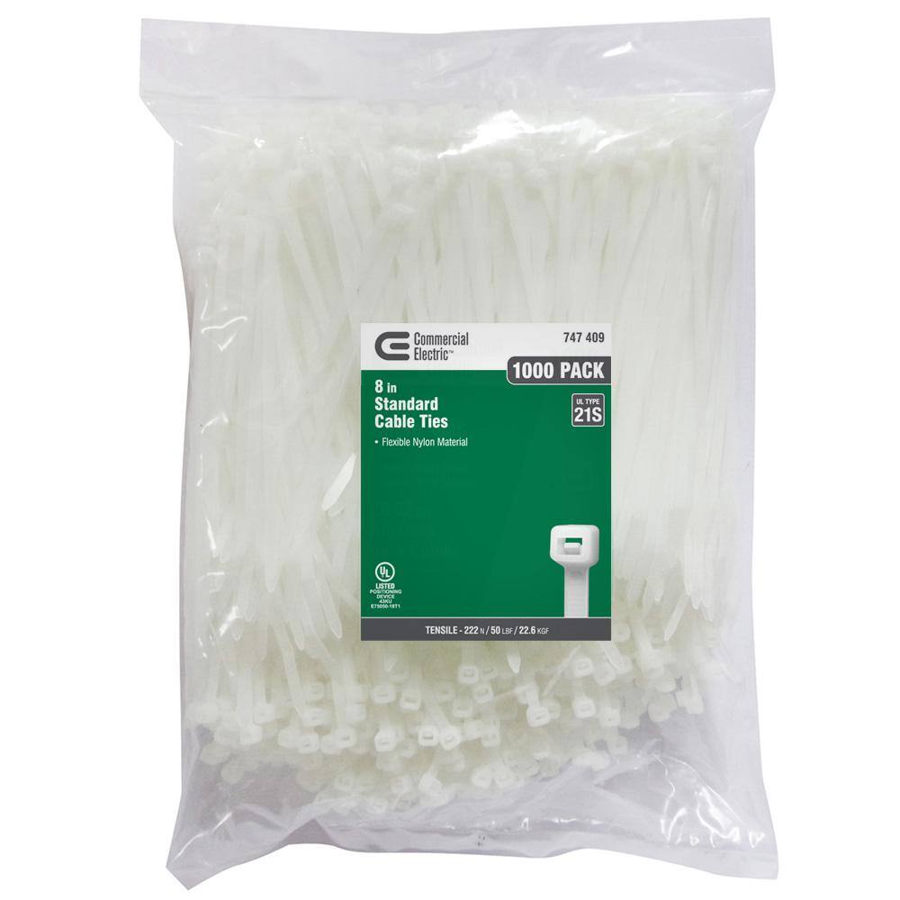 Commercial Electric 8 in. Cable Tie Natural (1000-Pack) GT-200ST