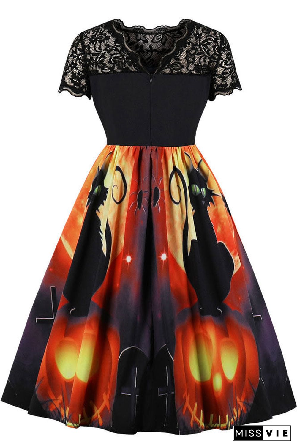 Halloween Lace Patched Print Dress