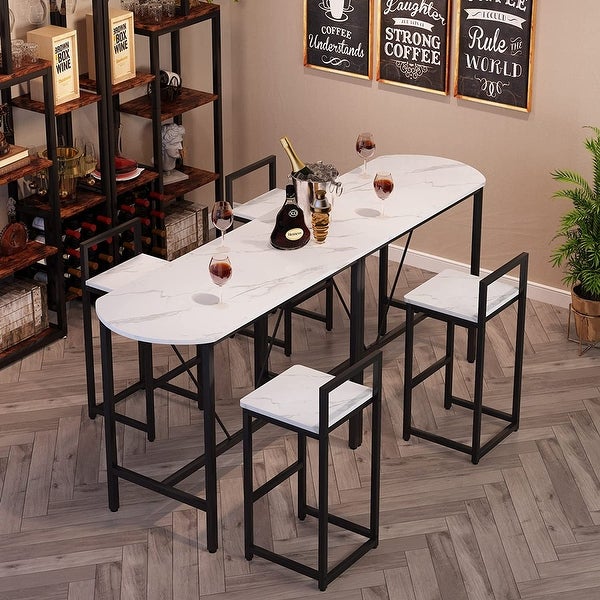 3-Piece Pub Bar Table Set with 2 Bar Stools and Faux Marble Tabletop