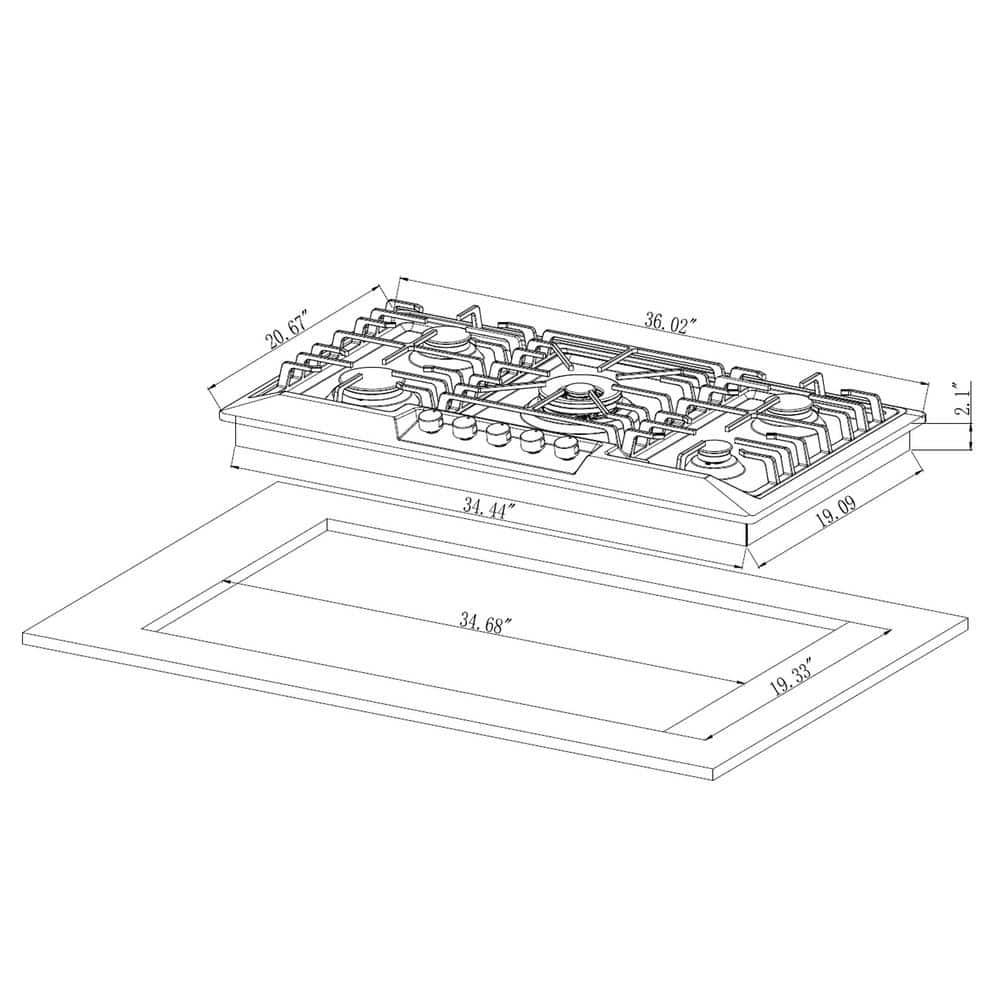 36 in Gas Cooktop in Stainless Steel with 5Burners including Power Burners