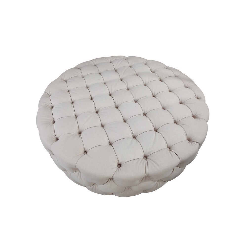 Jasper Round Ottoman in Beige Fabric