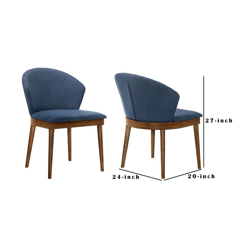 Juno Blue Fabric and Walnut Wood Dining Side Chairs - Set of 2